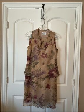 S.L. Fashions Taupe and Plum Floral Sleeveless Skirt Set